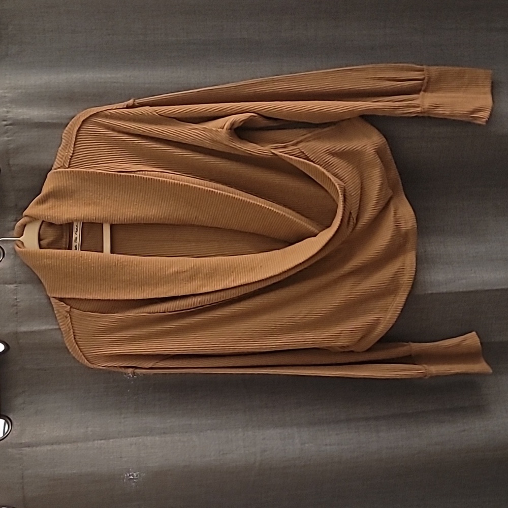 Free People We The Free Shawl Collar Brown Surplice Sweater NWOT